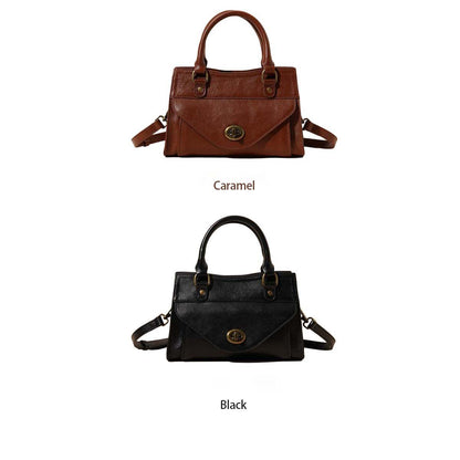 Genuine Leather French Square Bag - Top Grain Cowhide Crossbody