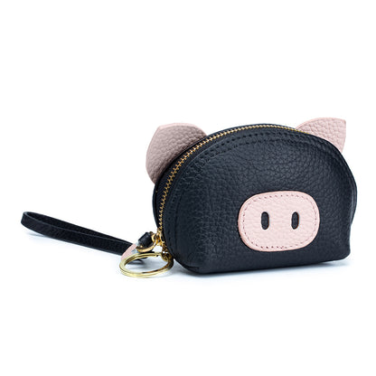 Cute Pig Coins Purse Top Grain Leather Lipstick Case