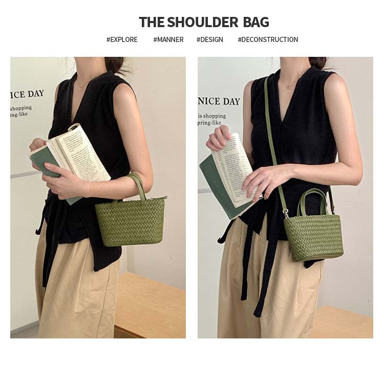 Woven Cowhide Tote Bag — Holiday-Style Small Woven Leather Crossbody Bag