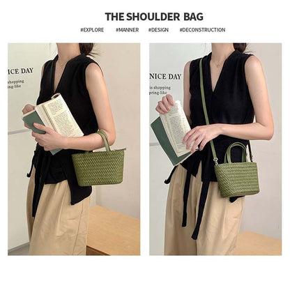 Woven Cowhide Tote Bag — Holiday-Style Small Woven Leather Crossbody Bag
