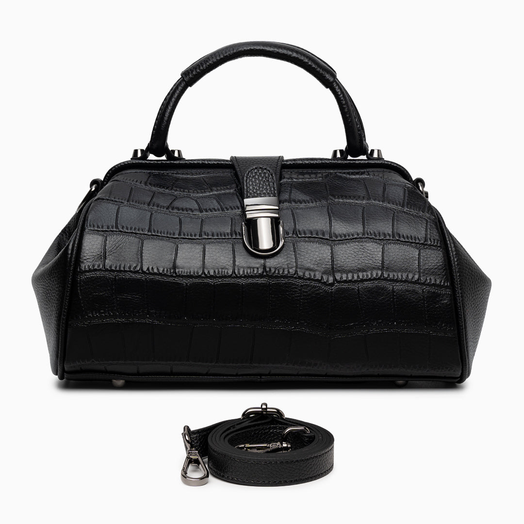 Crocodile-embossed Genuine Leather Doctor Bag Women Tote Bag