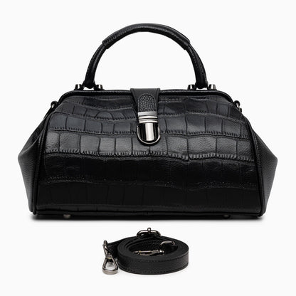 Crocodile-embossed Genuine Leather Doctor Bag Women Tote Bag