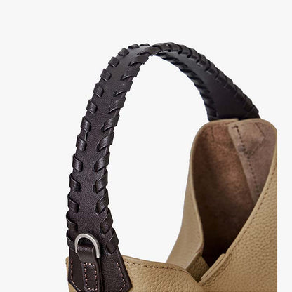 Premium Soft Top Grain Leather Bucket Bag - Minimalist Hobo Tote with Inner Pouch