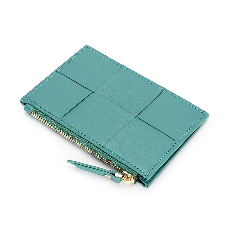 Sheep Leather Woven Slim Wallet Purse