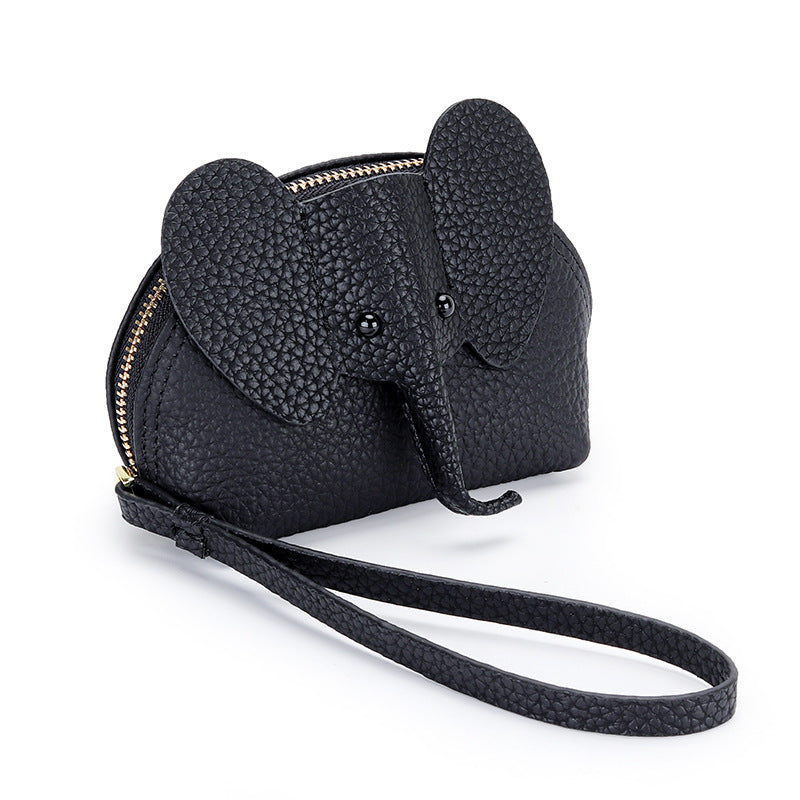 Cartoon Elephant Change Purse Top Grain Leather Card Holder