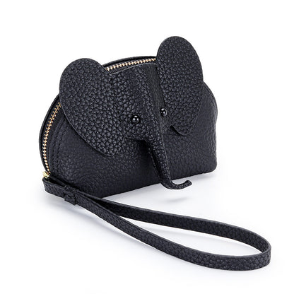 Cartoon Elephant Change Purse Top Grain Leather Card Holder