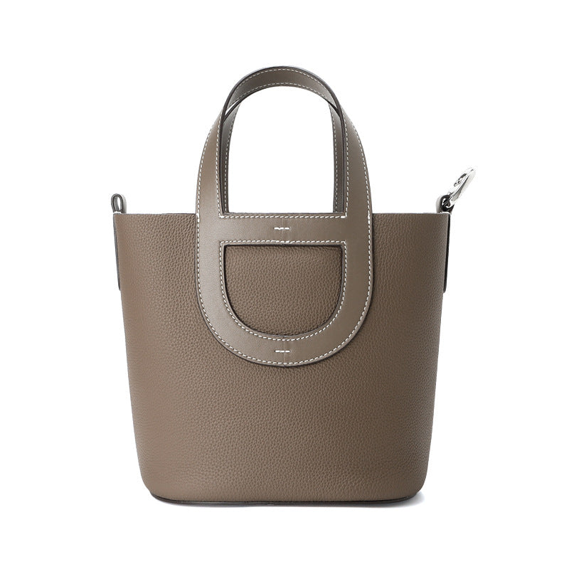 Top Grain Leather Pig Nose Mini Tote Bag Woman Bucket Bag