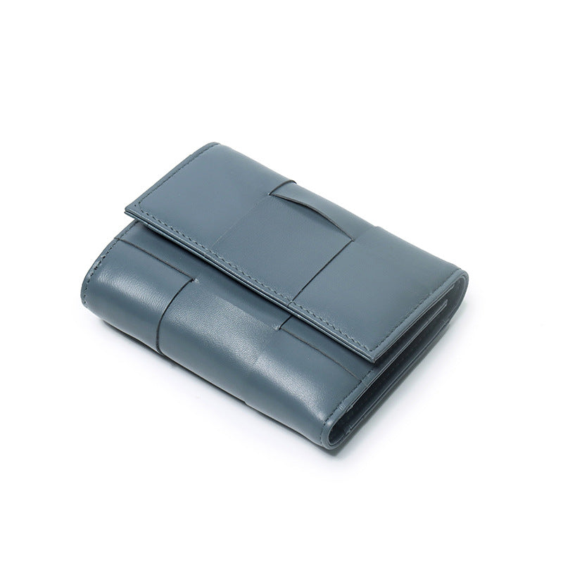 Woven Sheep Leather Trifold Wallet Short Card Holder