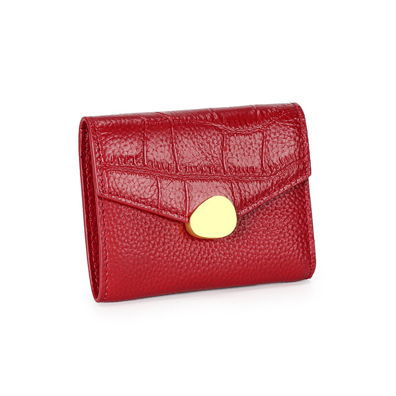 Crocodile Pattern Top Grain Leather Short Wallet Purse