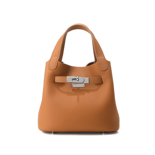 Top Grain Togo Leather Small Handbag Shoulder Bag Silver Hardware