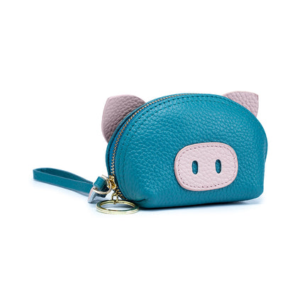 Cute Pig Coins Purse Top Grain Leather Lipstick Case