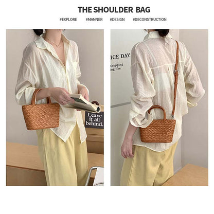 Woven Cowhide Tote Bag — Holiday-Style Small Woven Leather Crossbody Bag