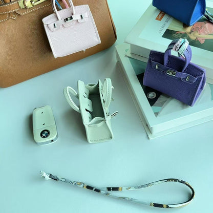 Inspired Mini Burkin Top Handle Bag Charm Vegan Leather Earphone Case for Airpods