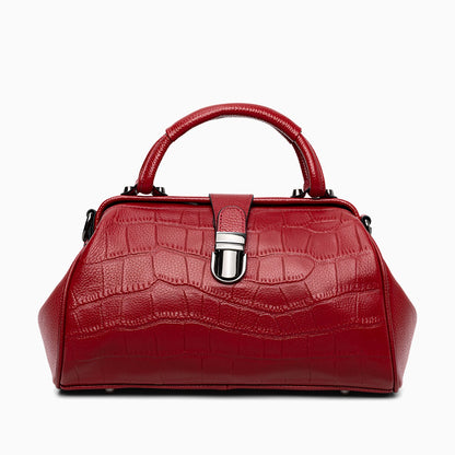 Crocodile-embossed Genuine Leather Doctor Bag Women Tote Bag