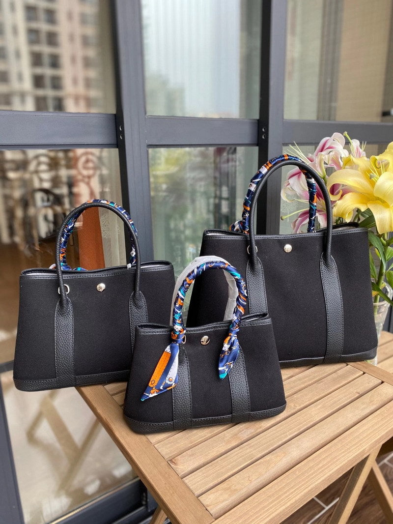 Canvas & Leather Inspired Garden Party Bag Contrast Color Handbags for Woman