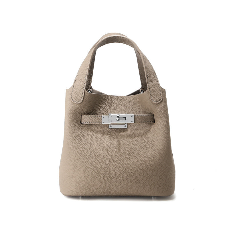 Top Grain Togo Leather Small Handbag Shoulder Bag Silver Hardware