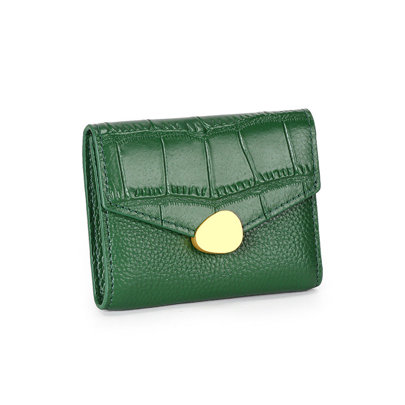Crocodile Pattern Top Grain Leather Short Wallet Purse