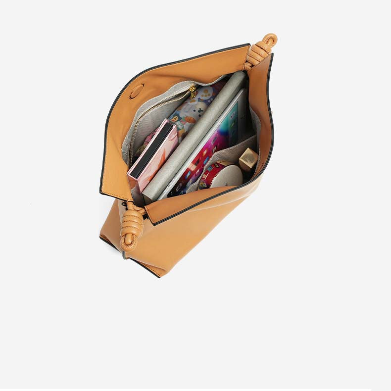 Split Leather Inspired Clutch Crossbody Bag | Caramel Dumpling Handbag
