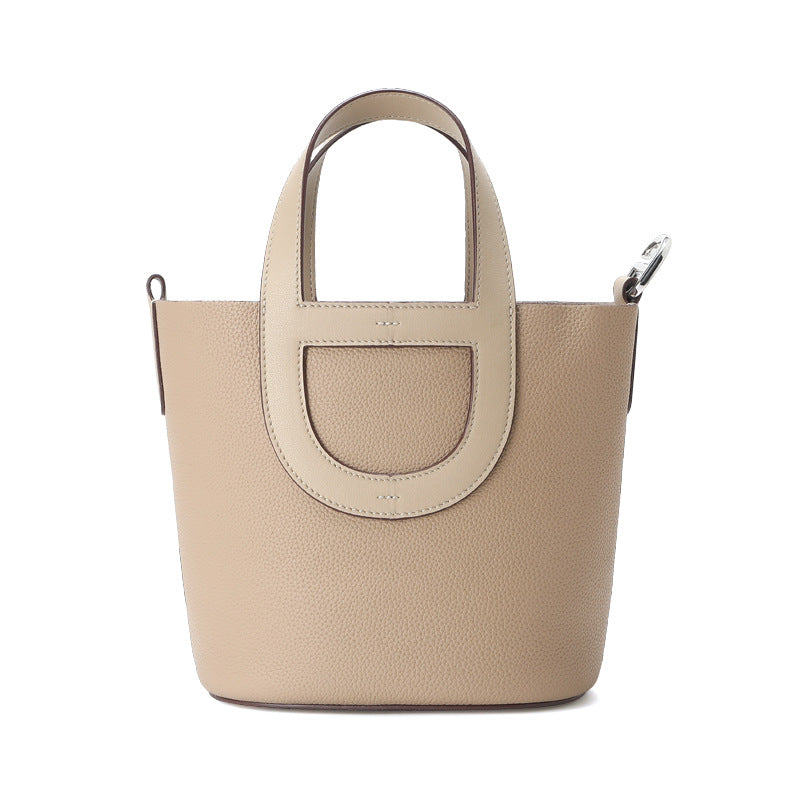 Top Grain Leather Pig Nose Mini Tote Bag Woman Bucket Bag