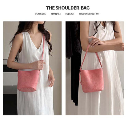 Genuine Leather Mini Bucket Bag | Soft Leather Crossbody & Shoulder Bag for Women