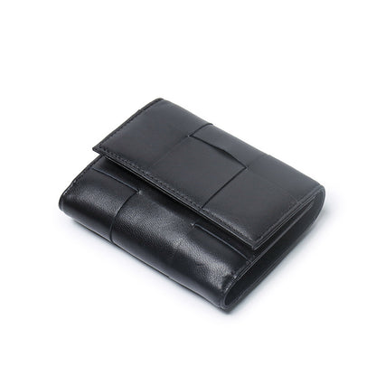 Woven Sheep Leather Trifold Wallet Short Card Holder