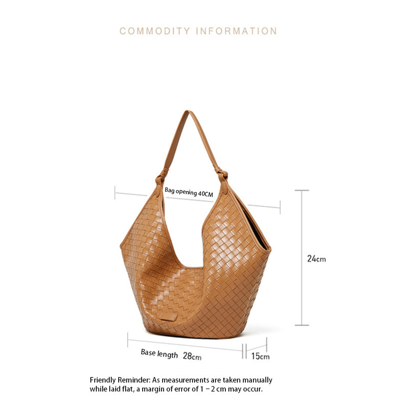 Large Capacity Woven Leather Underarm Bag for Daily Commute