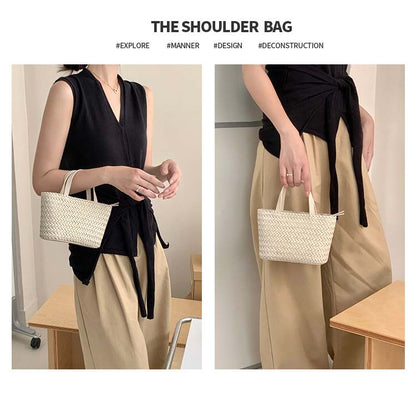 Woven Cowhide Tote Bag — Holiday-Style Small Woven Leather Crossbody Bag