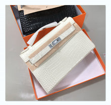 画像をギャラリービューアに読み込む, Crocodile Embossed Leather Inspired Kelly Small Chain Bag Silver Hardware
