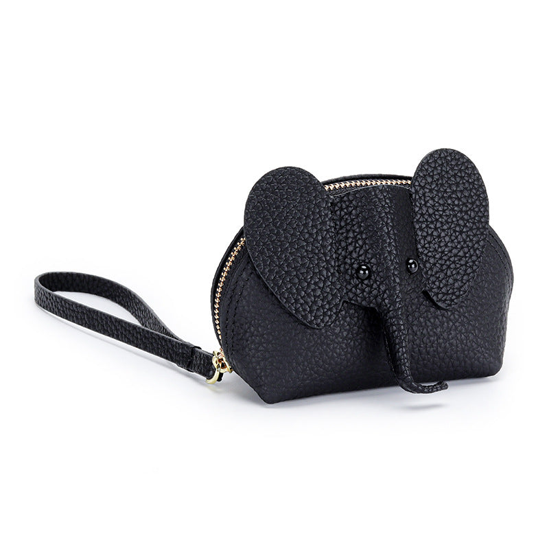Cartoon Elephant Change Purse Top Grain Leather Card Holder