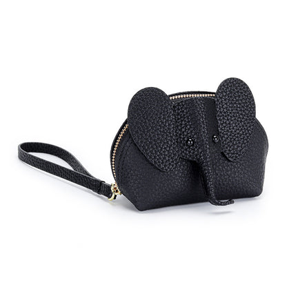 Cartoon Elephant Change Purse Top Grain Leather Card Holder