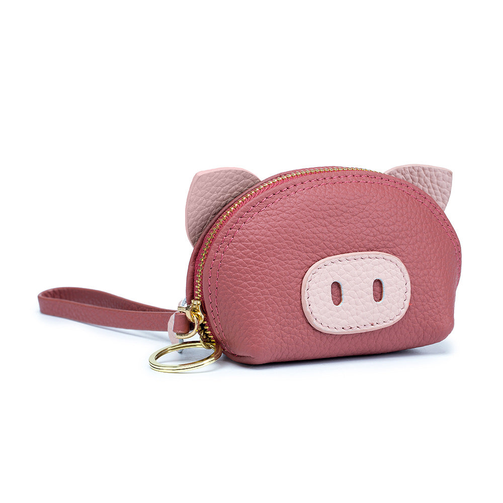 Cute Pig Coins Purse Top Grain Leather Lipstick Case