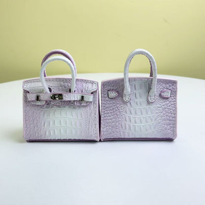 Inspired Mini Burkin Bag Charm Crocodile Pattern Real Leather Earphone Storage Bag