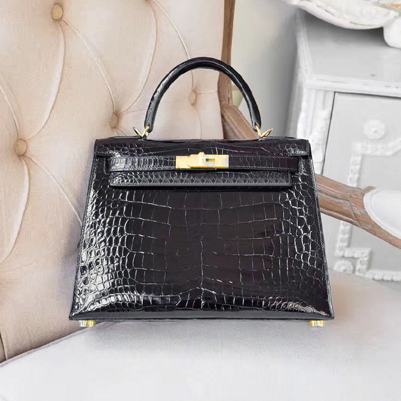 Inspired Mini Kelli 20 Croc Embossed Leather Chain Bag Golden Hardware