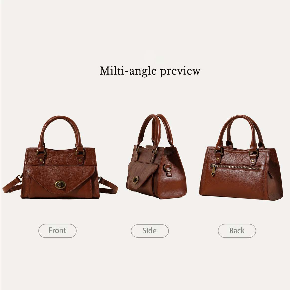 Genuine Leather French Square Bag - Top Grain Cowhide Crossbody