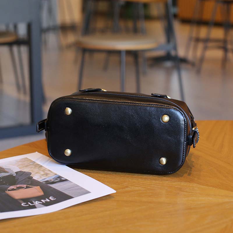 Vegetable-tanned Leather Boston Bag | Cowhide Crossbody Handbag