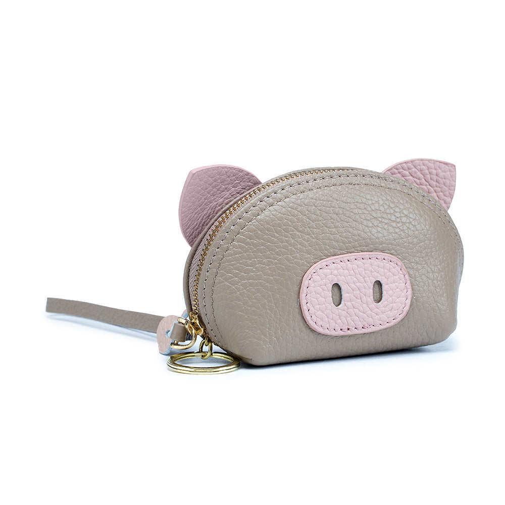 Cute Pig Coins Purse Top Grain Leather Lipstick Case