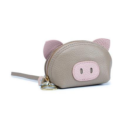 Cute Pig Coins Purse Top Grain Leather Lipstick Case
