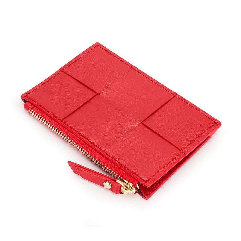 Sheep Leather Woven Slim Wallet Purse