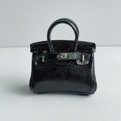 Inspired Mini Burkin Handbag Charm Snakeskin textured Glossy Leather Earphone Storage Bag