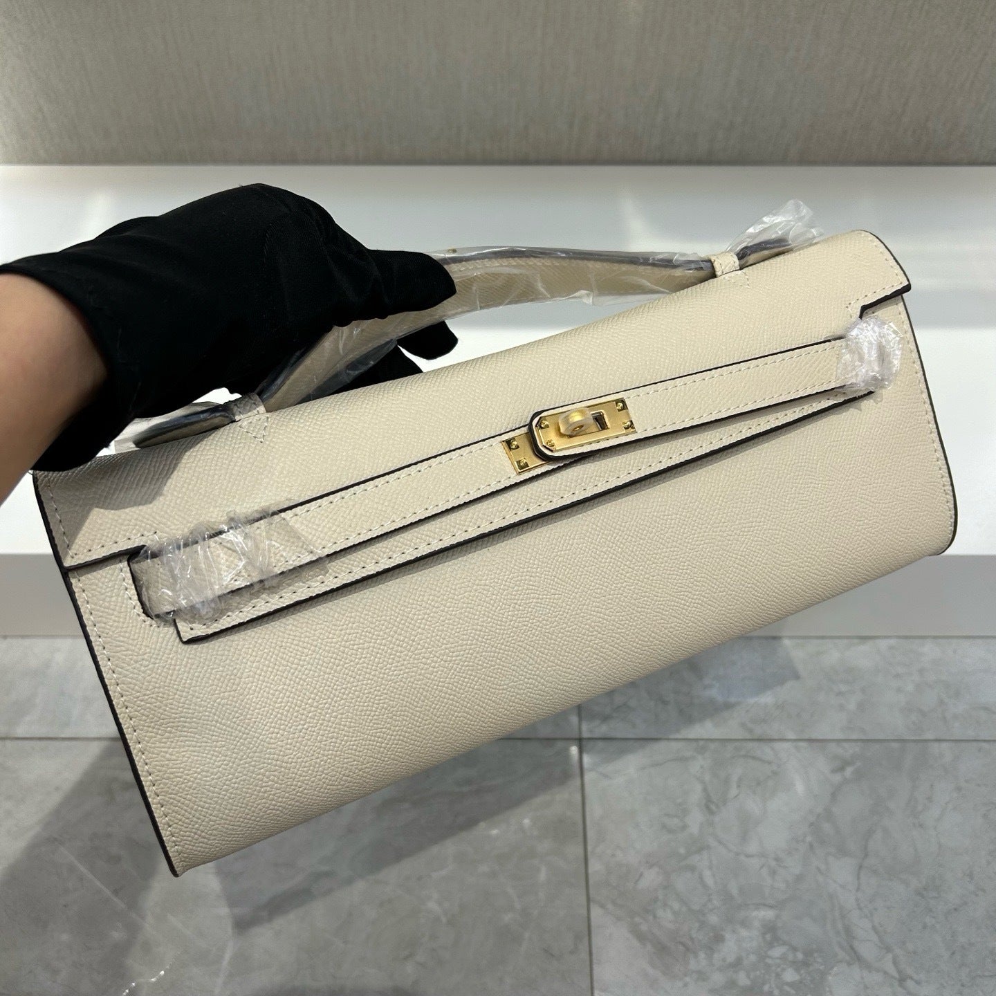 Cut Clutch Bag Epsom Leather Golden Hardware