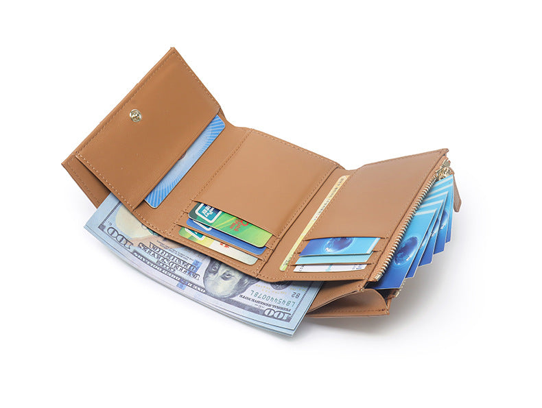 Woven Sheep Leather Trifold Wallet Short Card Holder