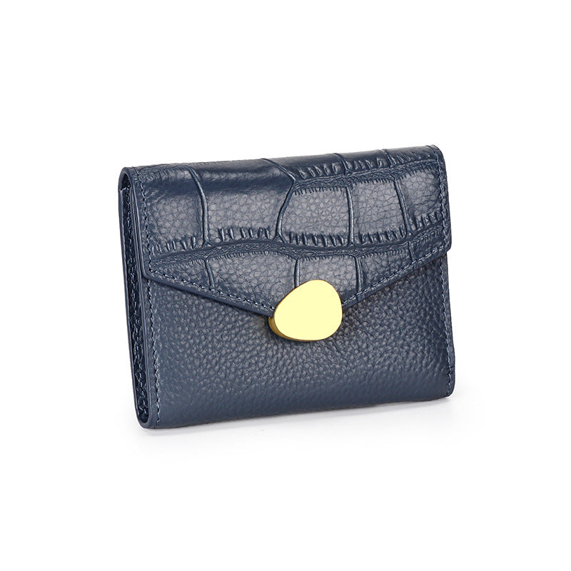 Crocodile Pattern Top Grain Leather Short Wallet Purse