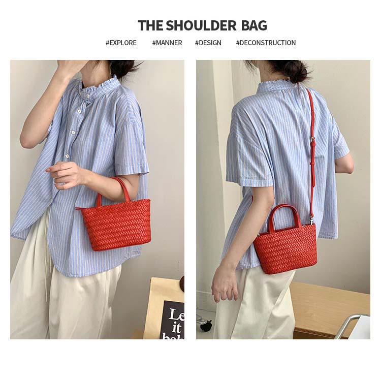 Woven Cowhide Tote Bag — Holiday-Style Small Woven Leather Crossbody Bag