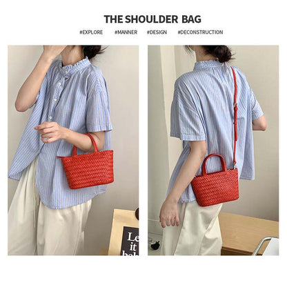 Woven Cowhide Tote Bag — Holiday-Style Small Woven Leather Crossbody Bag