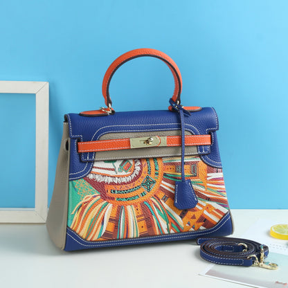 Limited Edition Graffiti Style Handbag 28cm Top Grain Leather Shoulder Bag