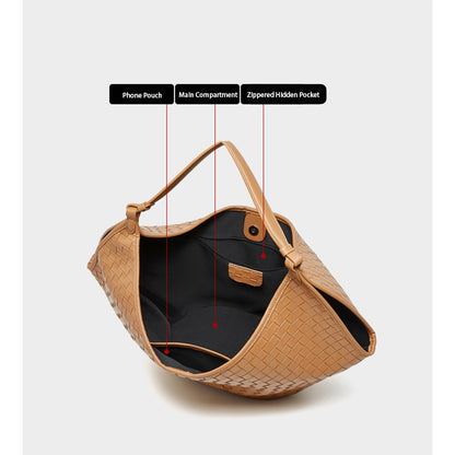 Large Capacity Woven Leather Underarm Bag for Daily Commute