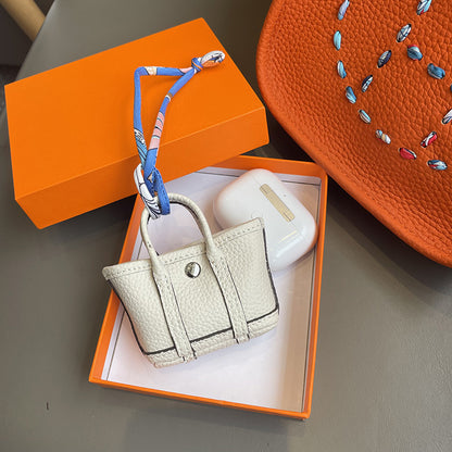 Top Grain Leather Inspired Mini Garden Party Bag Charm Holder for AirPods Pro