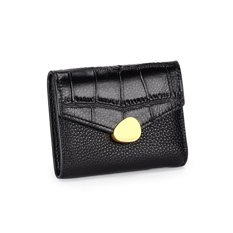 Crocodile Pattern Top Grain Leather Short Wallet Purse