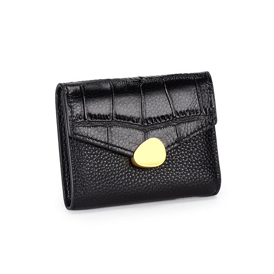 Crocodile Pattern Top Grain Leather Short Wallet Purse
