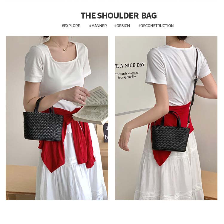 Woven Cowhide Tote Bag — Holiday-Style Small Woven Leather Crossbody Bag